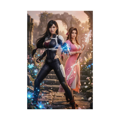 Tifa Lockhart and Aerith Poster, Final Fantasy Wall Art Print, RPG Girl Duo Decor, Gaming Room Wall Art, Gamer Gift