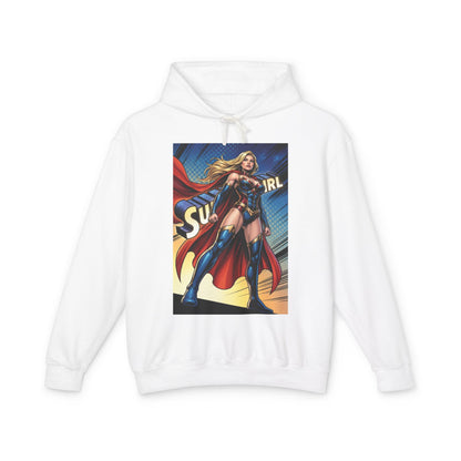 Supergirl Hoodie | DC Superhero Hoodie | Girl of Steel Pullover - white pullover with bold Supergirl comic art front print