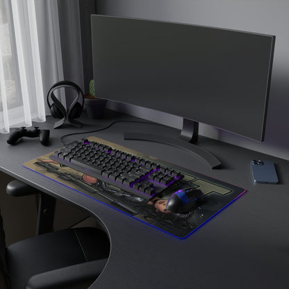 Quiet RGB Desk Mat, Metal Gear Solid V Gaming Mouse Pad, LED Desk Mat featuring tactical sniper artwork on a dark RGB gaming desk mat