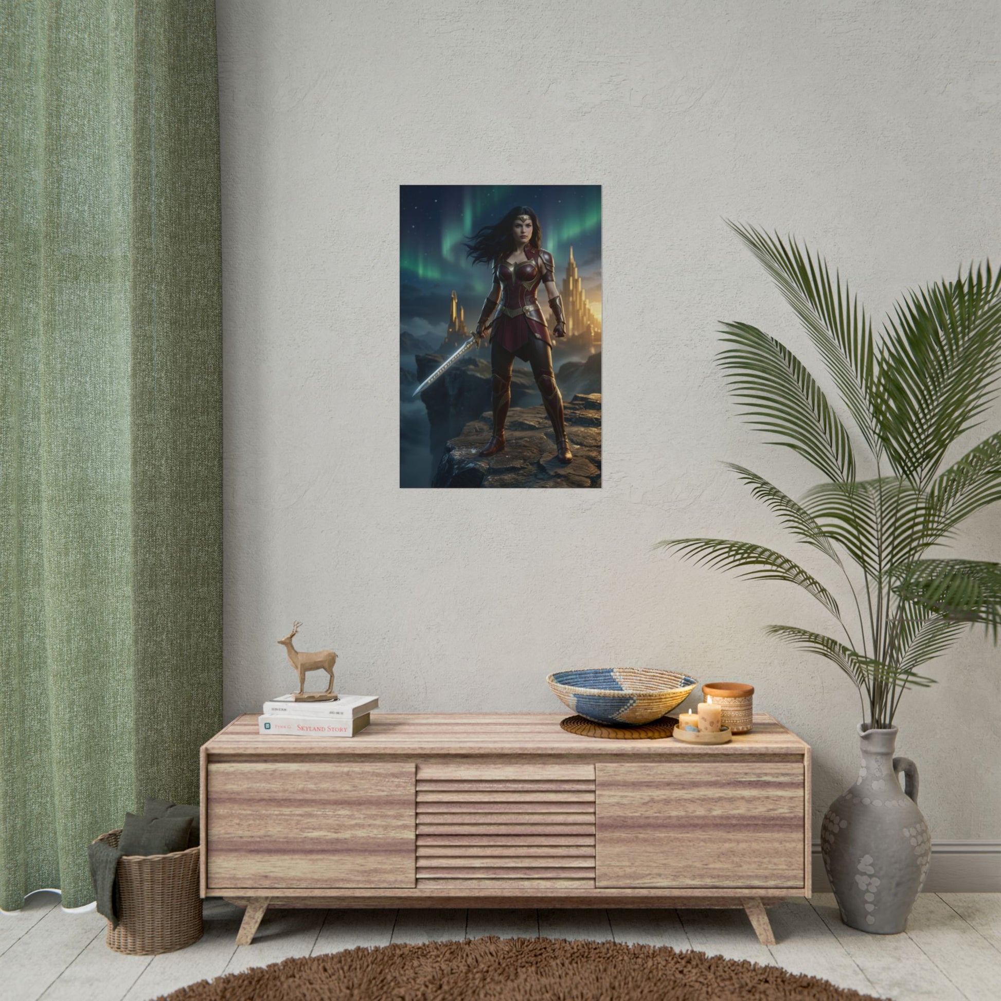 Lady Sif Poster, Marvel Art Print – Asgardian Warrior Wall Art on living room wall, high-res fantasy warrior decor