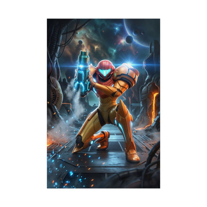 Samus Aran Poster – Sci Fi Wall Art Print, Bounty Hunter Heroine Decor