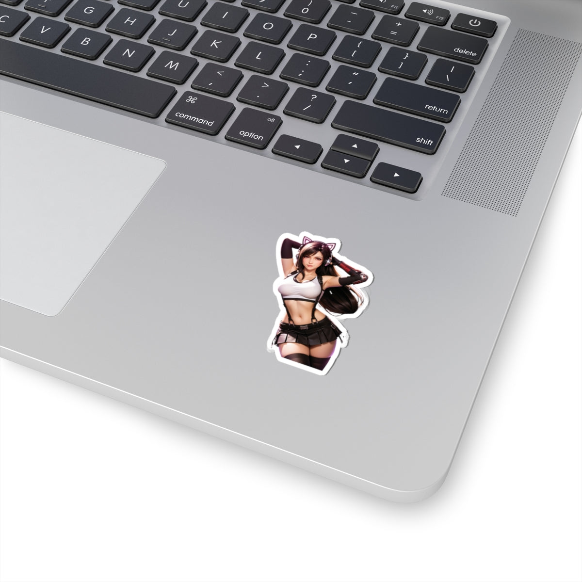 Tifa Lockhart Sticker – Fantasy Game Vinyl Sticker for Laptops & Indoor Decor on a laptop keyboard.