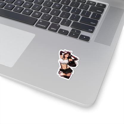 Tifa Lockhart Sticker – Fantasy Game Vinyl Sticker for Laptops & Indoor Decor on a laptop keyboard.