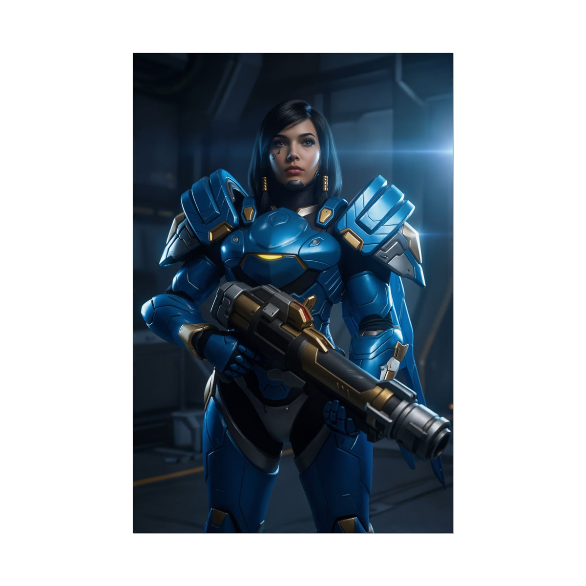 Pharah Poster, Overwatch Art Print  Iconic Rocket Soldier Heroine: premium blue-armored heroine holding rocket launcher gaming wall art