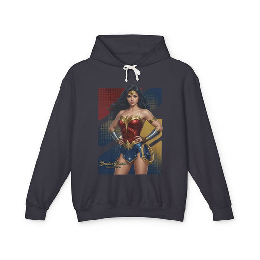 Wonder Woman Hoodie | DC Comics Hoodie | Anime Warrior Goddess Pullover navy pullover with anime-style Wonder Woman art, soft cotton streetwear