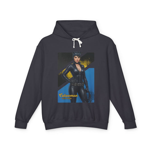 Catwoman Hoodie | DC Comics Hoodie | Anime Gotham Anti-Heroine Pullover — black pullover with anime-style Catwoman front graphic
