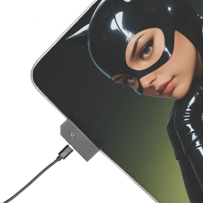 Catwoman-Schreibtischunterlage – LED-RGB-Pad, Waifu-Anime-Girl-Gaming-Setup