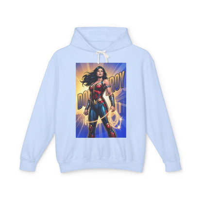 Donna Troy Hoodie | DC Superhero Hoodie | Amazon Legacy Pullover light blue cotton pullover featuring Donna Troy warrior graphic