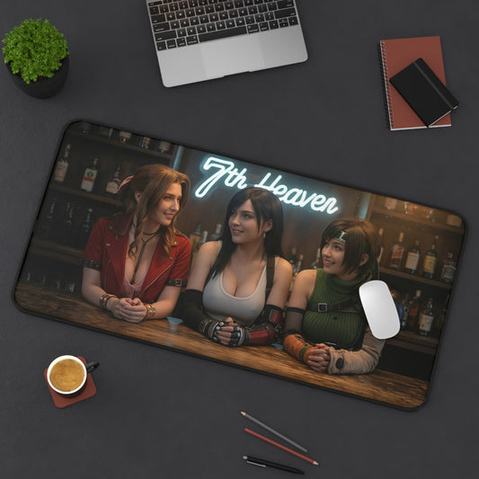 Tifa Aerith Yuffie Gaming Mouse Pad, Final Fantasy Desk Mat, RPG Heroine Setup - 7th Heaven bar art on large desk mat