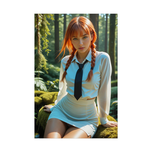Makima Chainsaw Man Wall Art – Anime Heroine Poster, Great Gift for Fans - high-res poster of Makima in forest setting, vivid colors