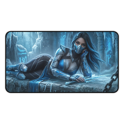 Frost Gaming Mouse Pad, Mortal Kombat Desk Mat, Ice Fighter Girl Setup — HD cryomancer artwork on premium wide gaming desk mat