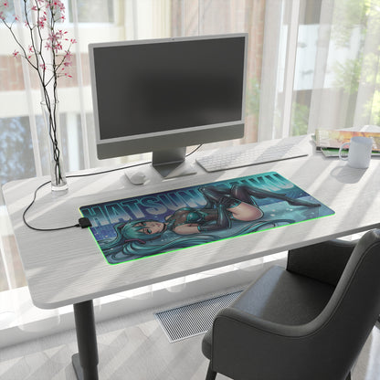 Hatsune Miku RGB Desk Mat, Anime Gaming Mouse Pad, LED Desk Mat for Gamer Setup - blue futuristic character art RGB LED gaming mouse pad