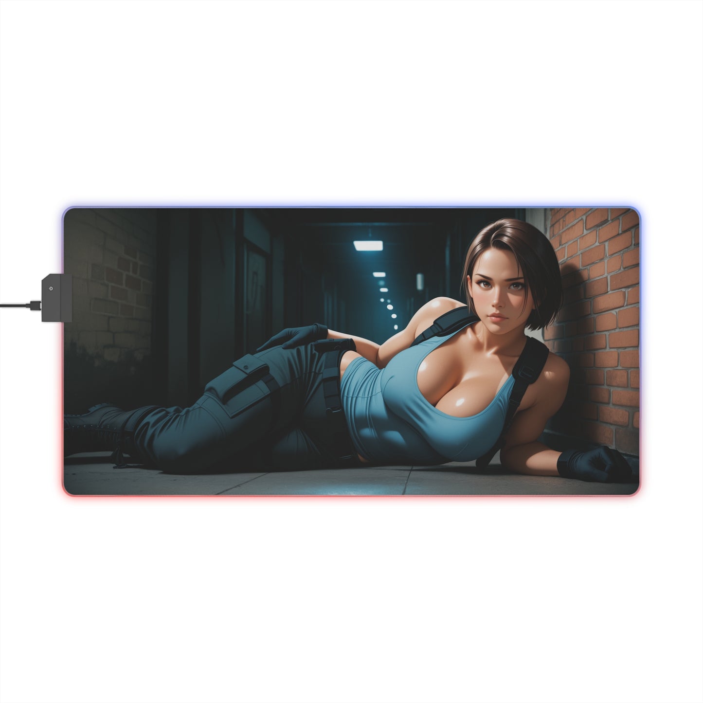 Jill Valentine Schreibtischunterlage – LED RGB-Pad, Waifu Anime Girl Gaming-Setup
