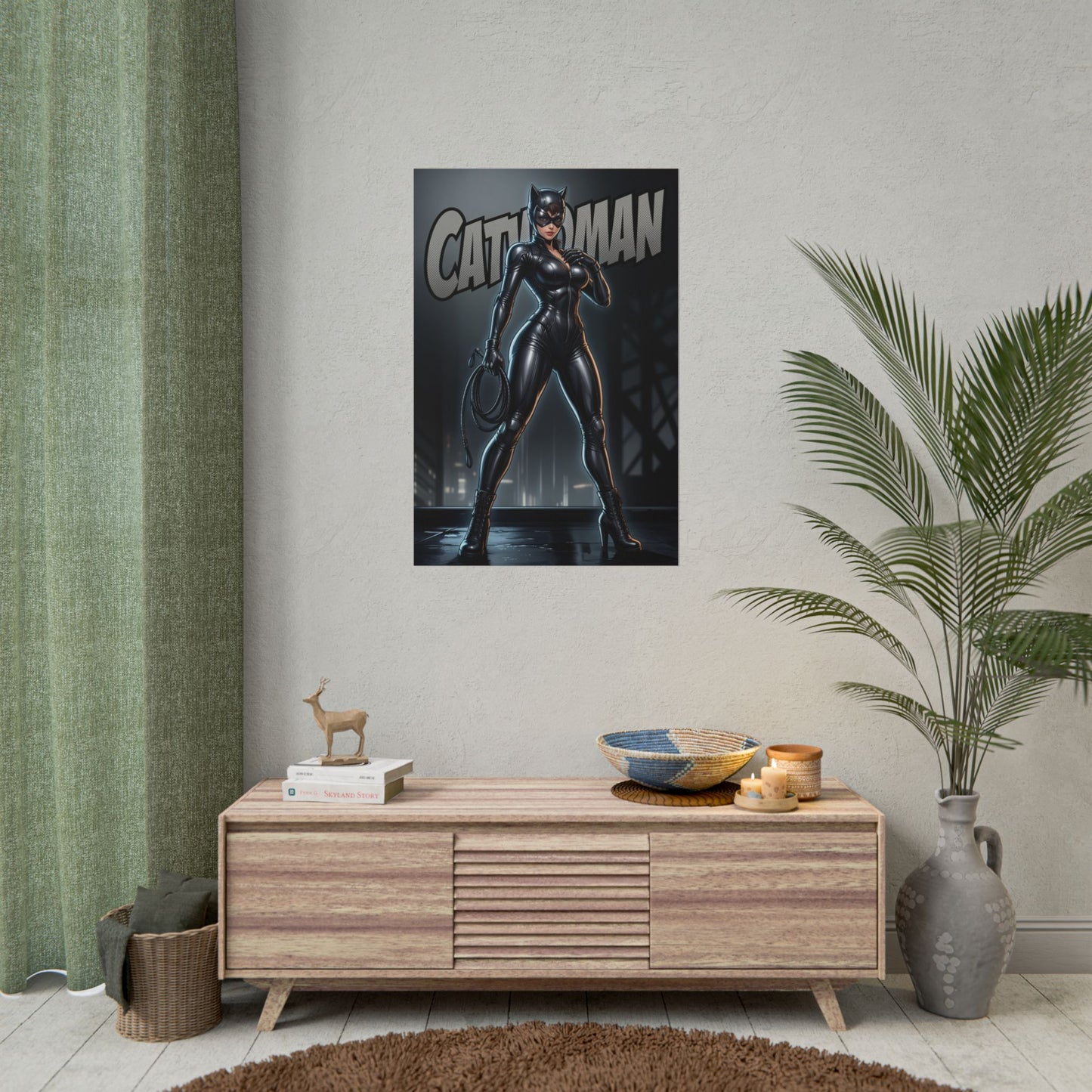 Catwoman Wall Art Print, DC Comics Poster, Leather Suit Heroine Decor, Gotham Style Wall Art, Gift for Fan