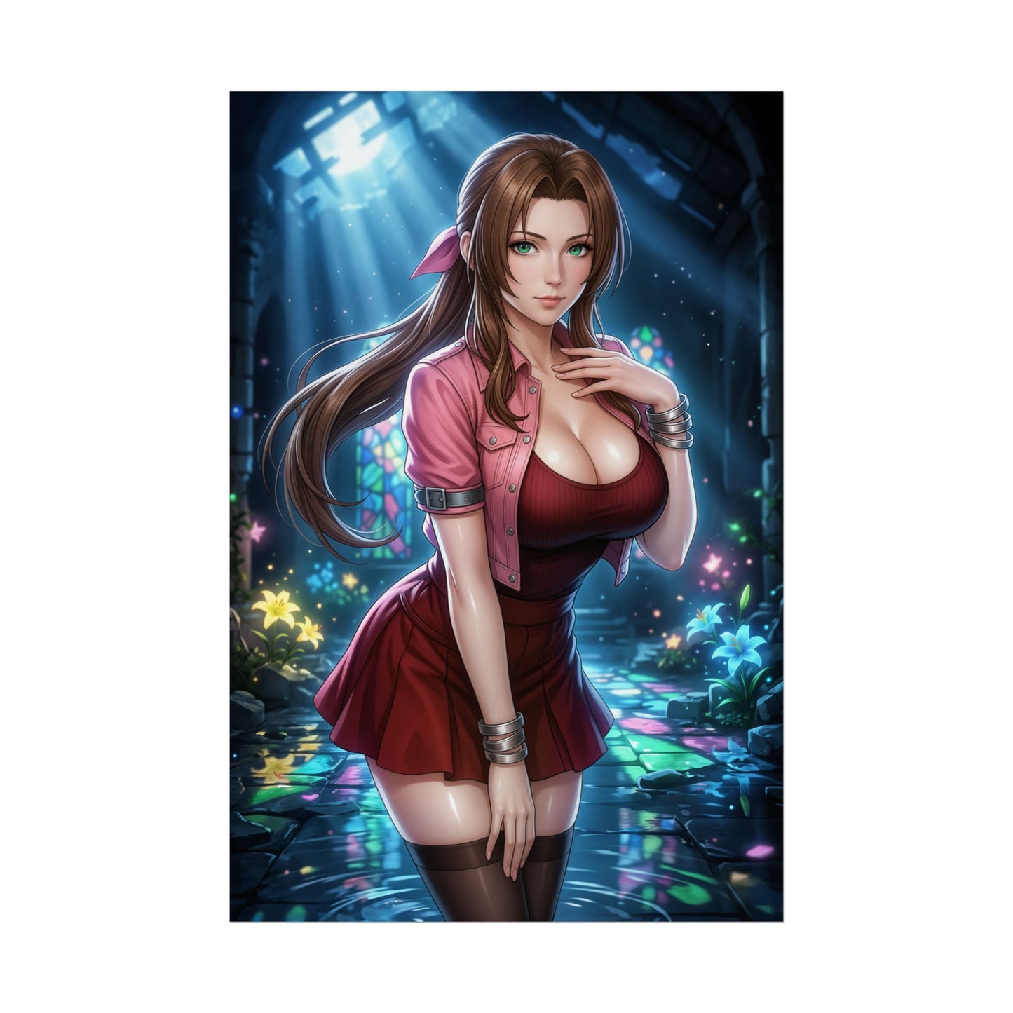 Aerith Gainsborough Final Fantasy VII Poster Anime RPG Wall Art Fantasy Woman Print Brown Hair Girl Character Gaming Room Decor Gift