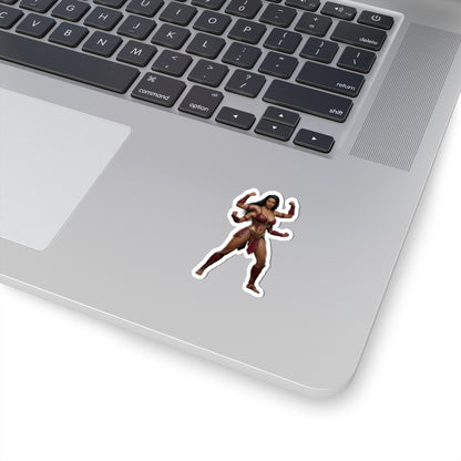 Sheeva Sticker – Mortal Kombat Vinyl Sticker for Laptops & Indoor Decor on silver laptop showing glossy durable vinyl sticker of Sheeva with strong pose