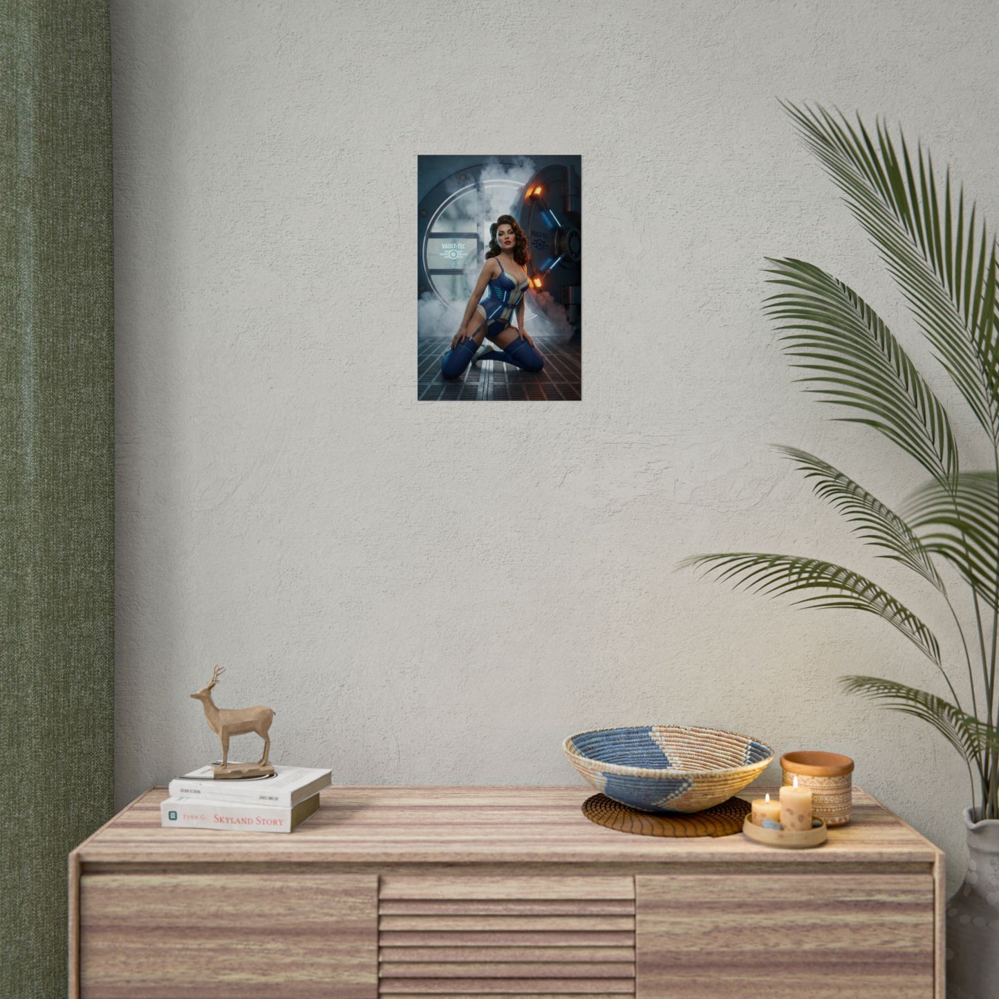Fallout Vault Queen Poster / Fallout Vault Wall Art / Fallout Vault Art Print / Fallout Poster showing a poised Fallout woman at the vault threshold