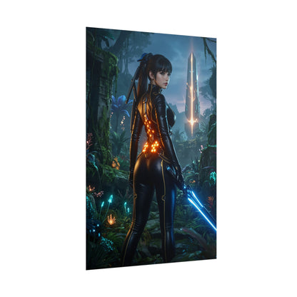 EVE Poster, Stellar Blade Print, Futuristic Combat Hero Wall Decor featuring a poised futuristic warrior in sleek armor with glowing sword