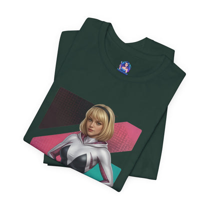 Spider-Gwen T-Shirt | Marvel Anime Tee for Gamers & Superhero Fans - Bella Canvas tee with anime-style Spider-Gwen hooded suit illustration