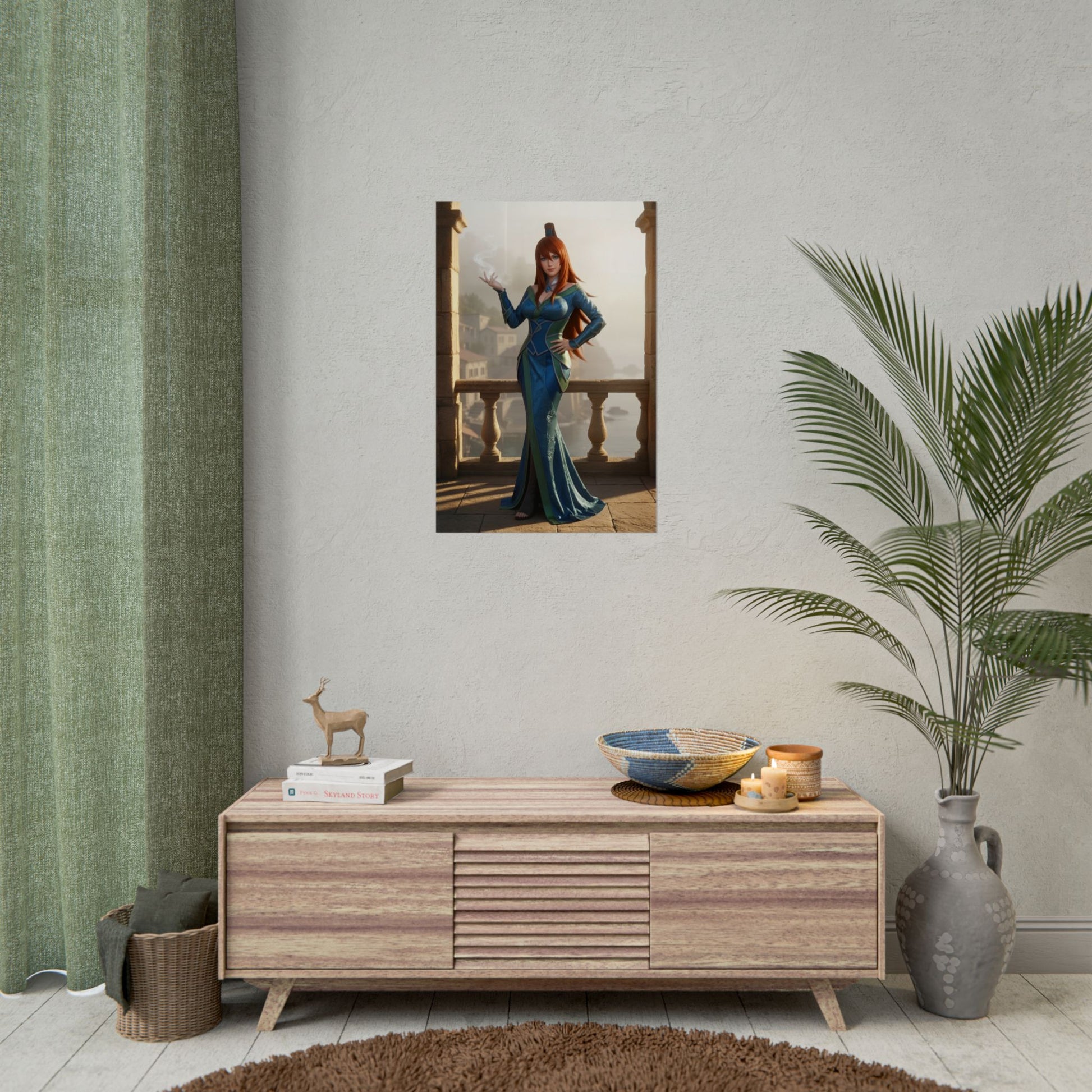 Mei Terumi Poster, Naruto Art Print – Anime Heroine Wall Art framed on living room wall for gamer and anime fan decor