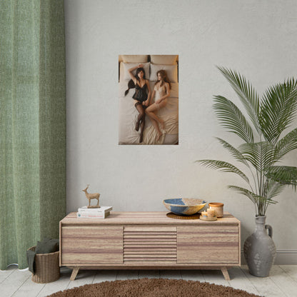 Tifa Aerith Poster, Final Fantasy VII Art Print – Collector RPG Artwork framed on living room wall above console, elegant gamer room décor