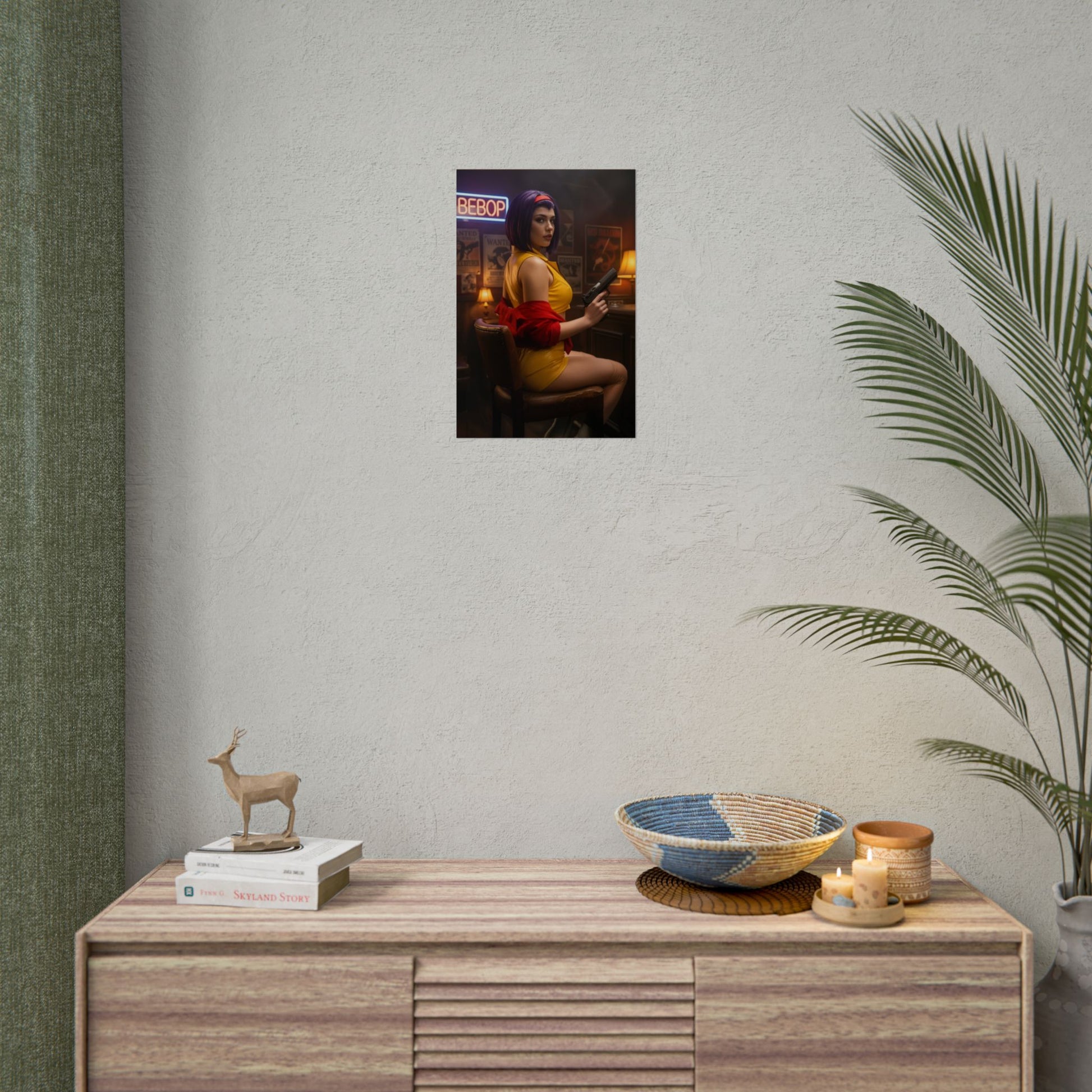 Faye Valentine Poster, Cowboy Bebop Art Print, Iconic Anime Character Wall Decor - cinematic retro sci‑fi room decor on modern wall