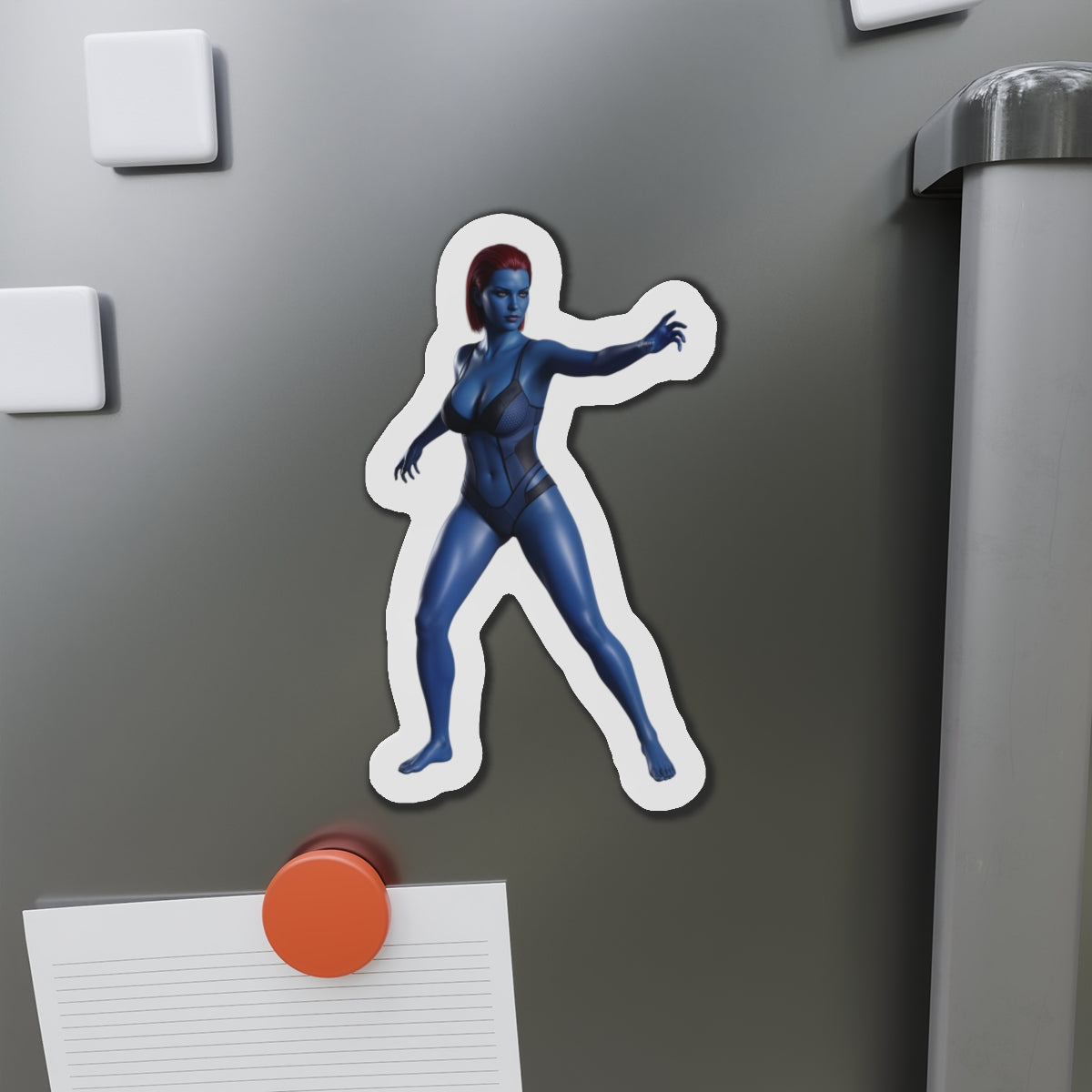 Mystique Magnet – Marvel Mutant Fridge Magnet, Anime Style Decor premium die-cut vinyl sticker of Mystique on fridge