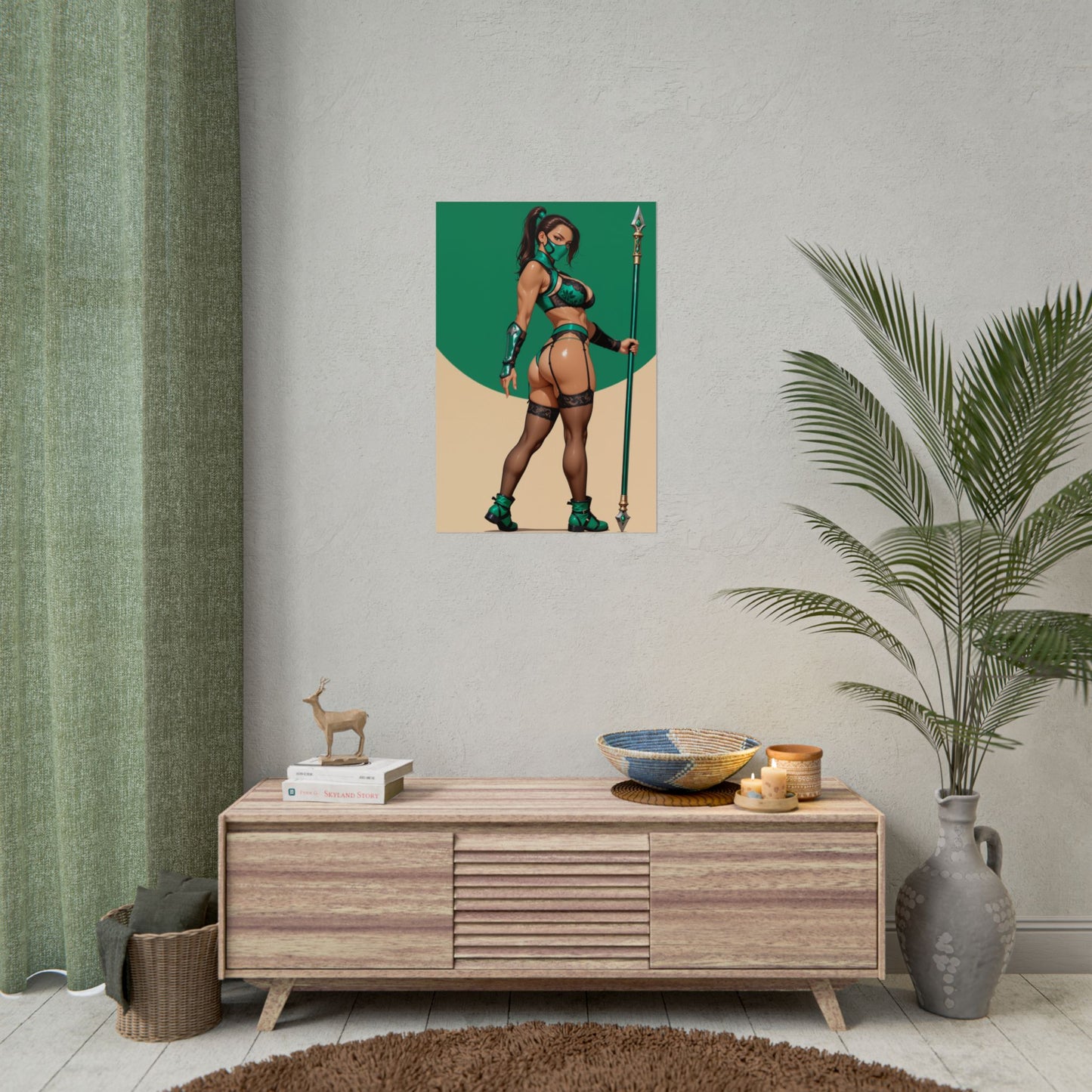 Jade Wall Art Print, Anime Waifu Fighter Poster, Green Warrior Girl Decor