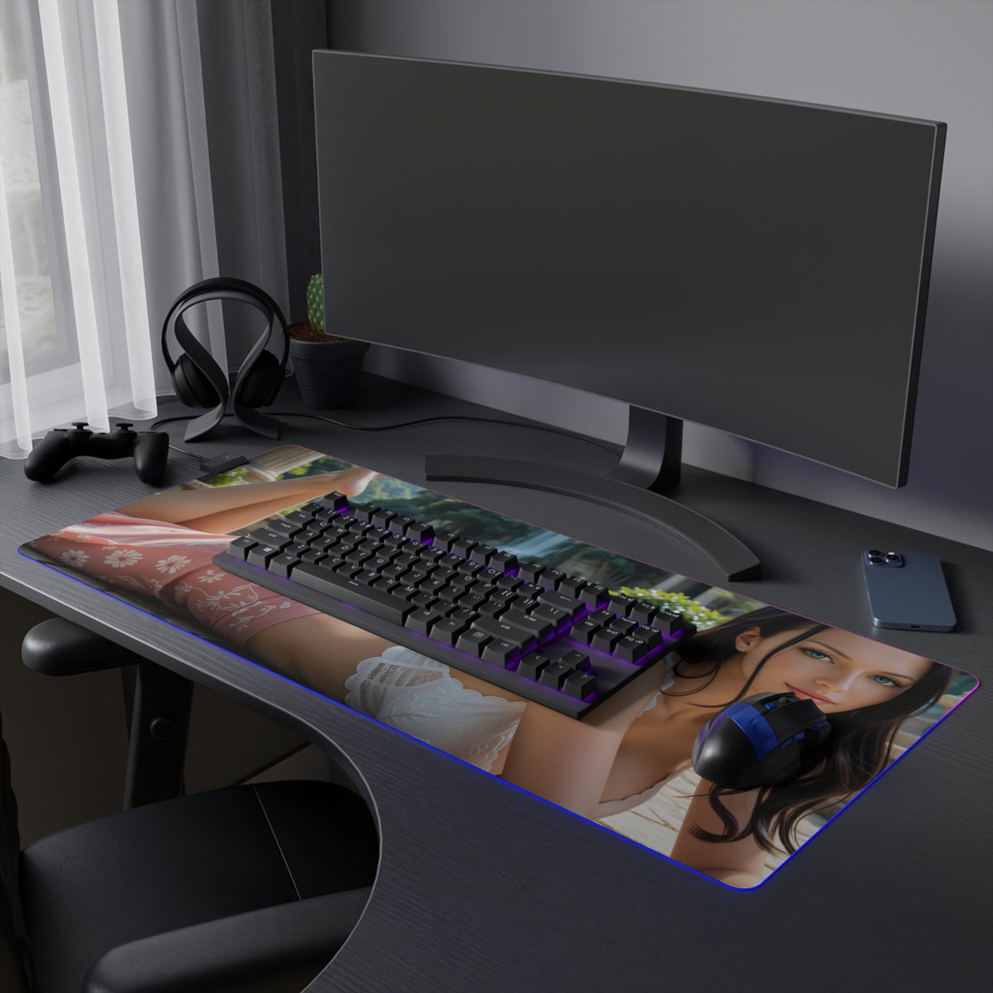 Nico Robin Desk Mat – LED RGB Pad, Calm Waifu Anime Girl Gaming Setup