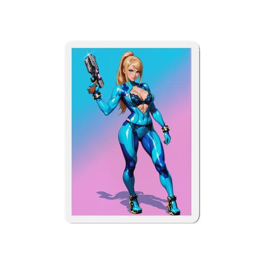 Samus Aran Anime Magnet – Space Warrior Girl Magnet, Gamer Fridge Decor