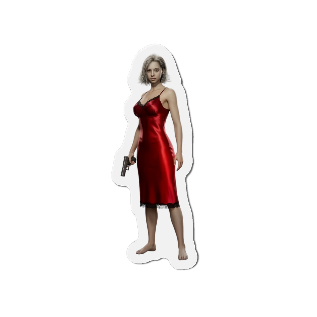 Grace Ashcroft Magnet, Resident Evil Fridge Magnet, Horror Character Gamer Gift featuring anime-style Grace Ashcroft in red dress vinyl fridge magnet