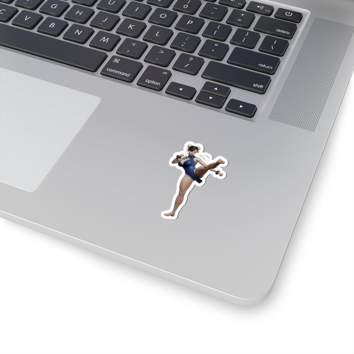 Chun-Li Sticker – Street Fighter Vinyl Sticker for Laptops & Indoor Decor: glossy durable vinyl laptop sticker showing Chun-Li kick