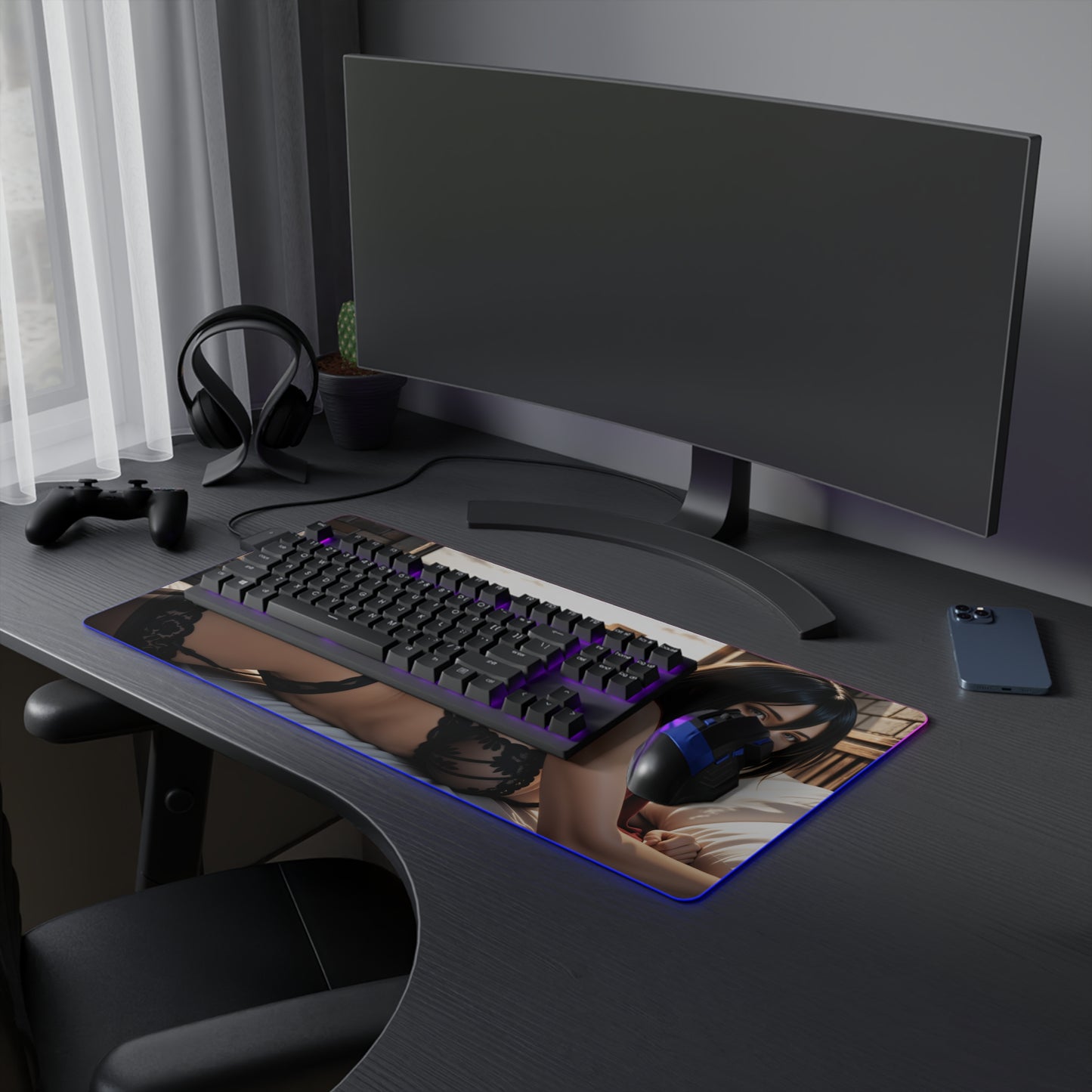 Mikasa Ackerman Desk Mat – LED RGB Pad, Protective Waifu Girl Setup