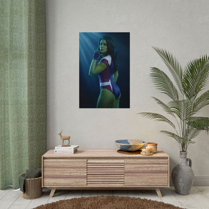 She-Hulk Marvel Poster – Iconic Superheroine Wall Art for Gamer Decor showing vibrant She-Hulk poster in a modern gaming room