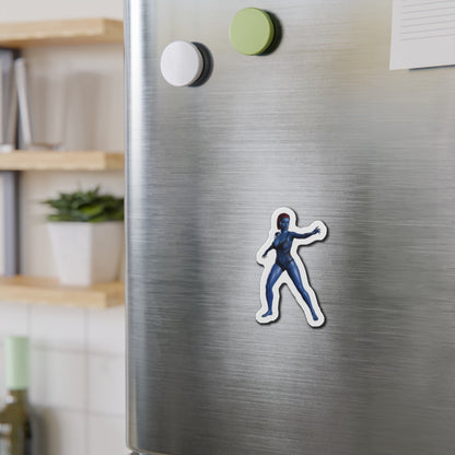 Mystique Magnet – Marvel Mutant Fridge Magnet, Anime Style Decor die-cut vinyl on stainless fridge showing anime-style Mystique character