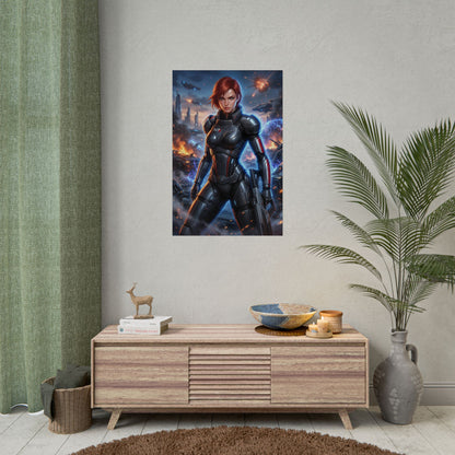 Commander Shepard Mass Effect Poster Sci Fi Woman Wall Art Space Soldier Print Futuristic Character Gaming Room Decor Gift