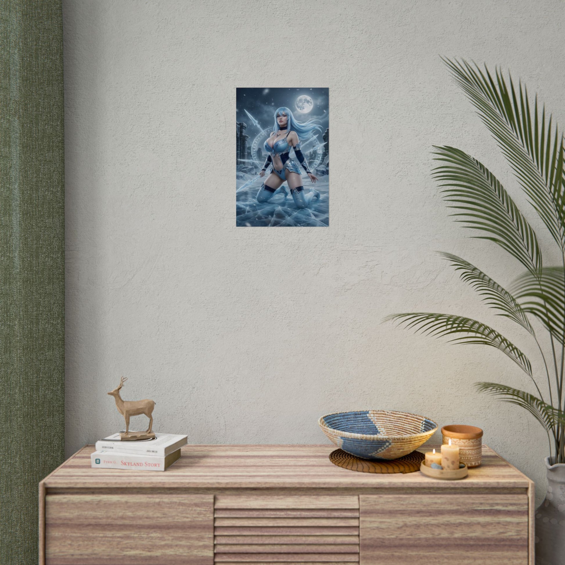 Esdeath Poster / Esdeath Wall Art / Esdeath Art Print / Akame ga Kill Poster showing Esdeath in icy moonlit battlefield, dramatic blue tones, anime wall art