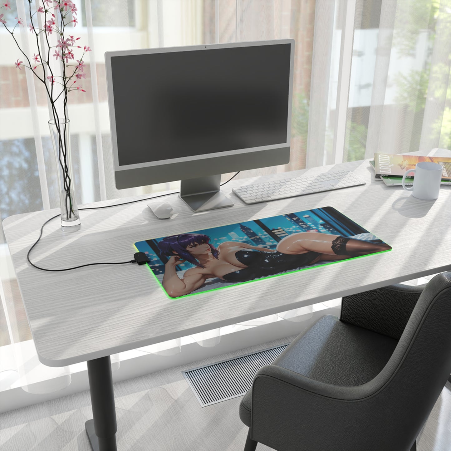 Motoko Kusanagi Desk Mat – LED RGB Pad, Cyber Waifu Anime Girl Setup