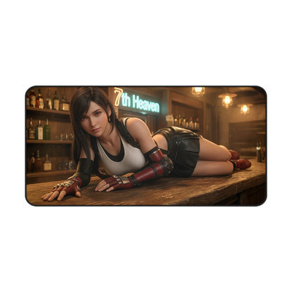 Tifa Lockhart Gaming Mouse Pad, Final Fantasy Desk Mat, RPG Heroine Setup featuring Tifa reclining on bar counter artwork