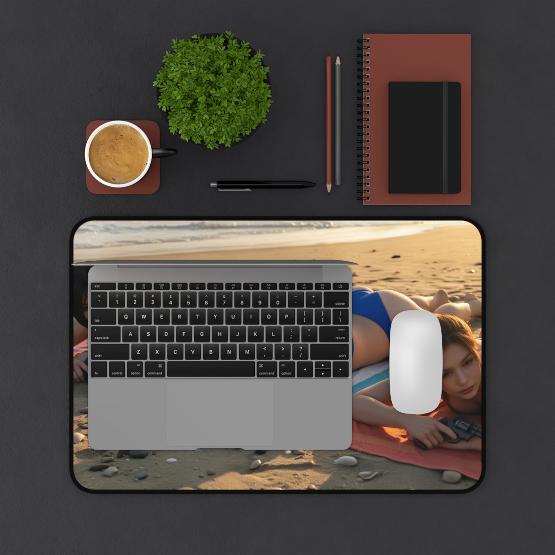 Gaming Mouse Pad – Ada Wong Claire Redfield Jill Valentine Desk Mat, Horror Setup featuring high-def character artwork on a beach-themed desk mat
