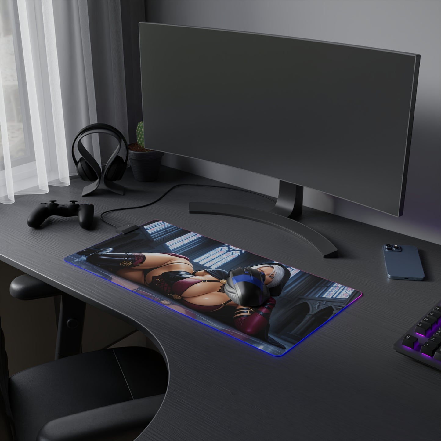 Ivy Valentine Schreibtischunterlage – LED RGB-Pad, Waifu Anime Girl Gaming-Setup