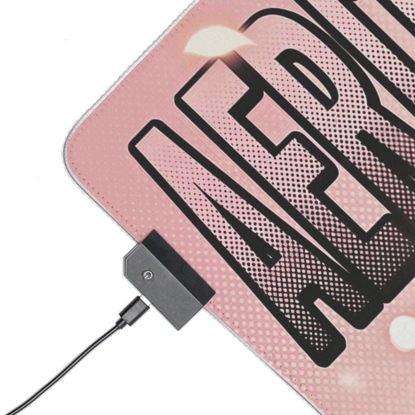 Aerith Gainsborough RGB Desk Mat, Final Fantasy Gaming Mouse Pad, LED Desk Mat showing pink corner, USB RGB controller and textured surface