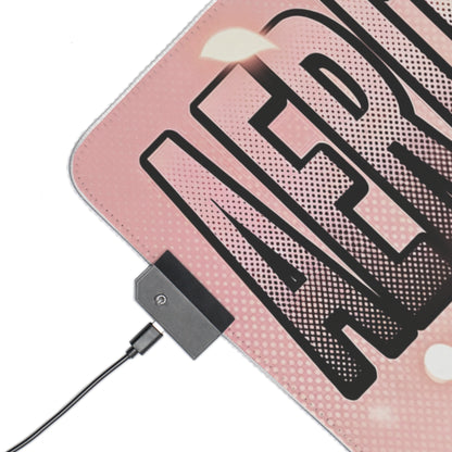 Aerith Gainsborough RGB Desk Mat, Final Fantasy Gaming Mouse Pad, LED Desk Mat showing pink corner, USB RGB controller and textured surface