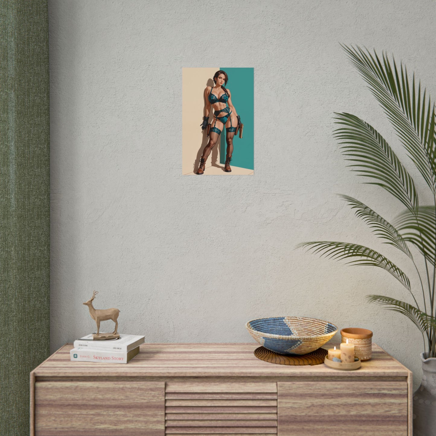 Lara Croft Wall Art Print, Fantasy Waifu Poster, Gamer Girl Room Decoration