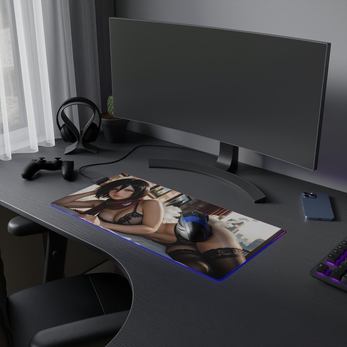 Килимок для столу Mikasa Ackerman – світлодіодний RGB-підсвітлювальний килимок, ігрова конфігурація для дівчат з аніме Waifu