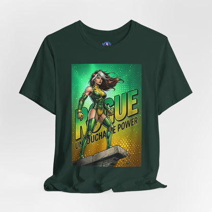 Rogue T-Shirt | Marvel X-Men Anime Tee for Gamers & Fans — anime-style Rogue in green-yellow suit on Bella Canvas tee