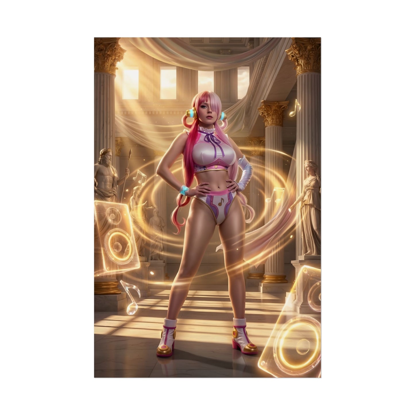 Uta Poster / Uta Wall Art / Uta Art Print / One Piece Poster - vibrant idol Uta in glowing musical energy and dramatic stage lighting