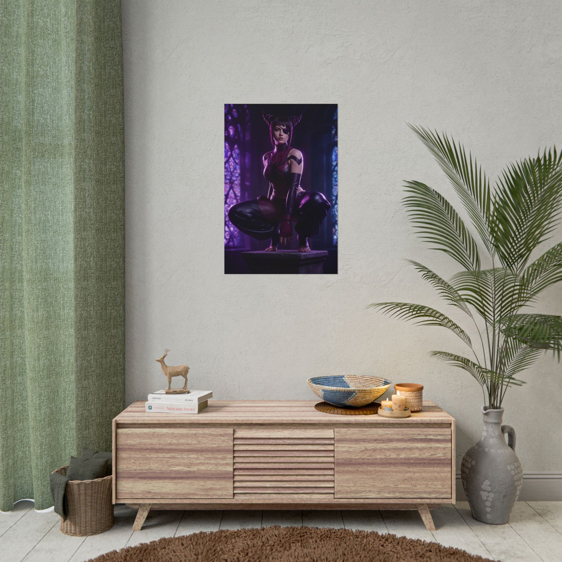 Juri Han Street Fighter Poster – Iconic Fighting Game Heroine Wall Art on a modern gaming room wall, vivid ultra-high resolution print