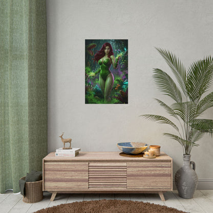 Poison Ivy Poster, DC Art Print – Iconic Comic Villain Heroine Wall Art vibrant green character poster on bedroom wall