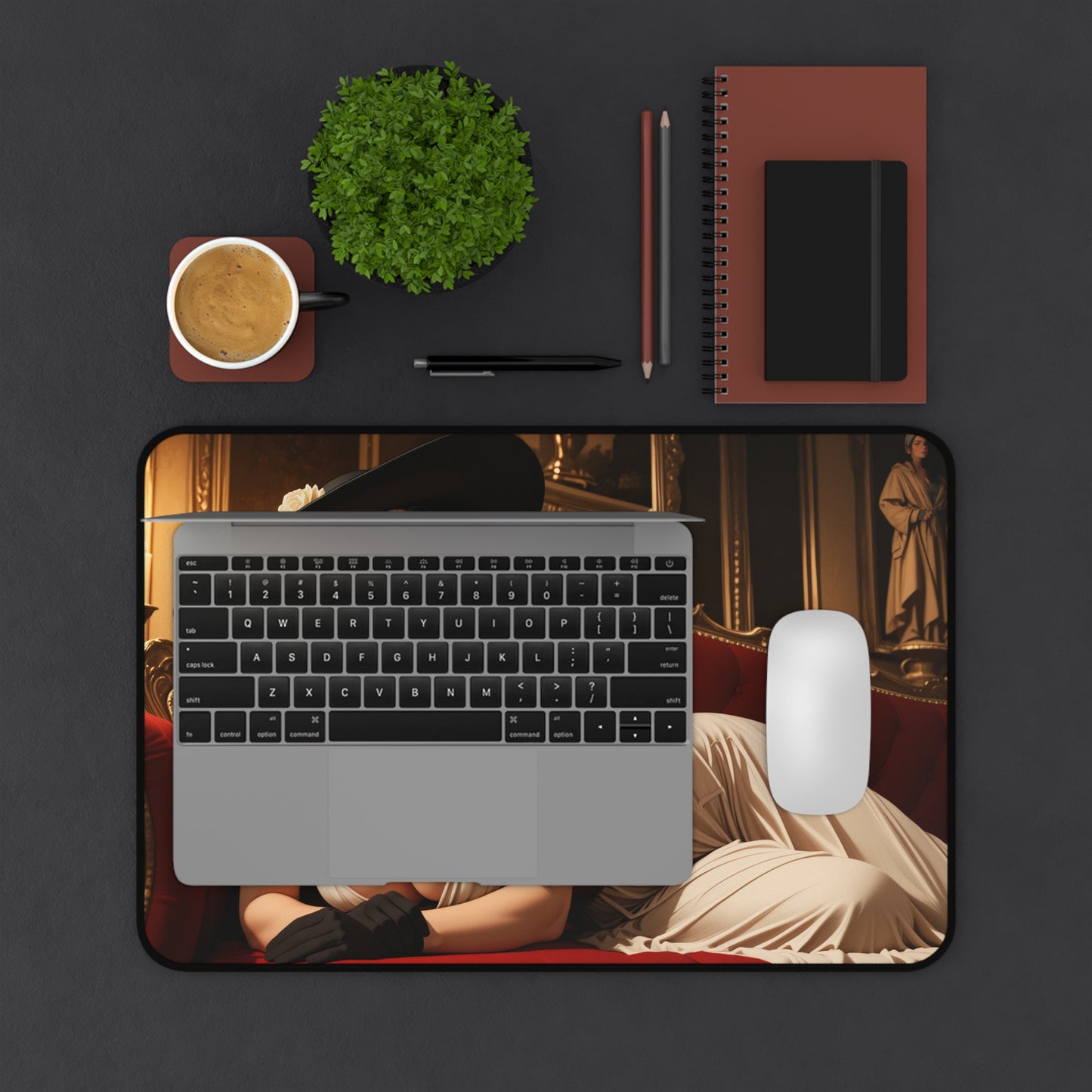 Schreibtischunterlage Lady Dimitrescu, Mauspad mit Gothic-Spiel-Bösewicht, Schreibtisch-Setup im Dark-Fantasy-Stil